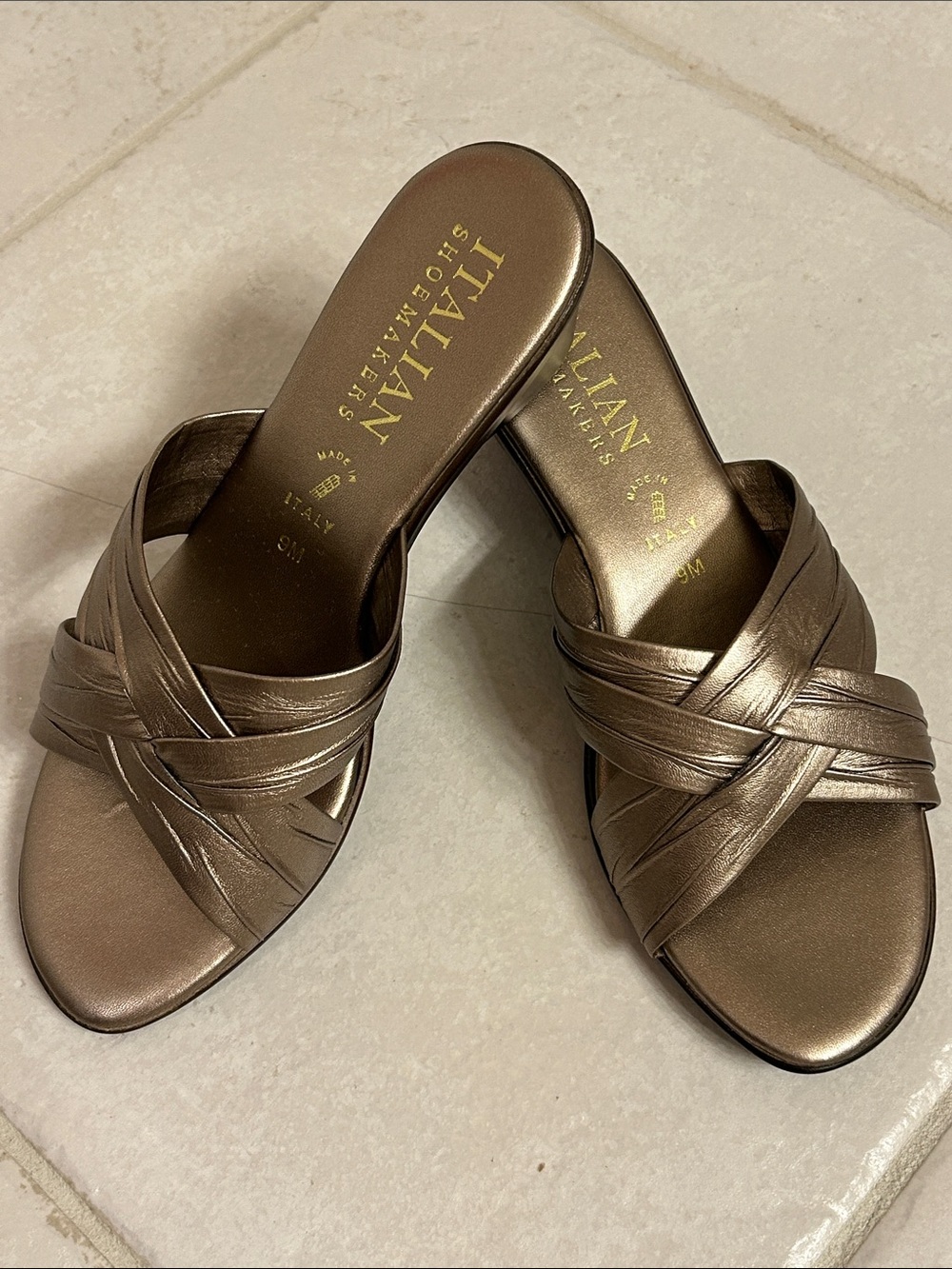 Italian Shoemakers Bronze Metallic Crisscross Slide Sandals
